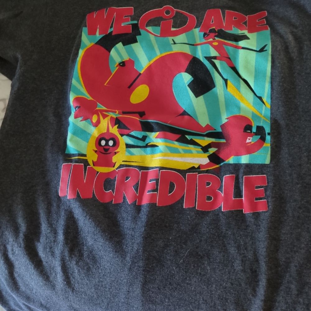 Graphic 'We Are Incredible' Tee in Dark Gray with Red & Teal Print